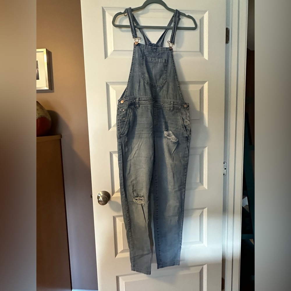 Forever 21 Distressed Blue Overalls